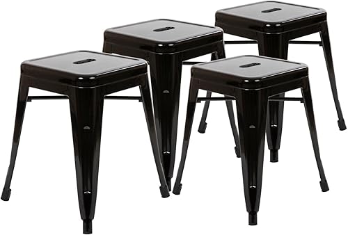 Flash Furniture Taburete de metal para mesa de comedor, taburete negro Kai de grado comercial, silla de comedor apilable de 18 pulgadas, juego de 4