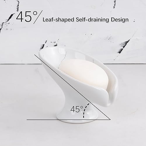 Miniatura 3 de Jabonera de barra autodrenante para lavabo de baño, drenaje en forma de hoja de cerámica mármol porcelana decorativa jabonera, sin ventosa, ANTIS'S