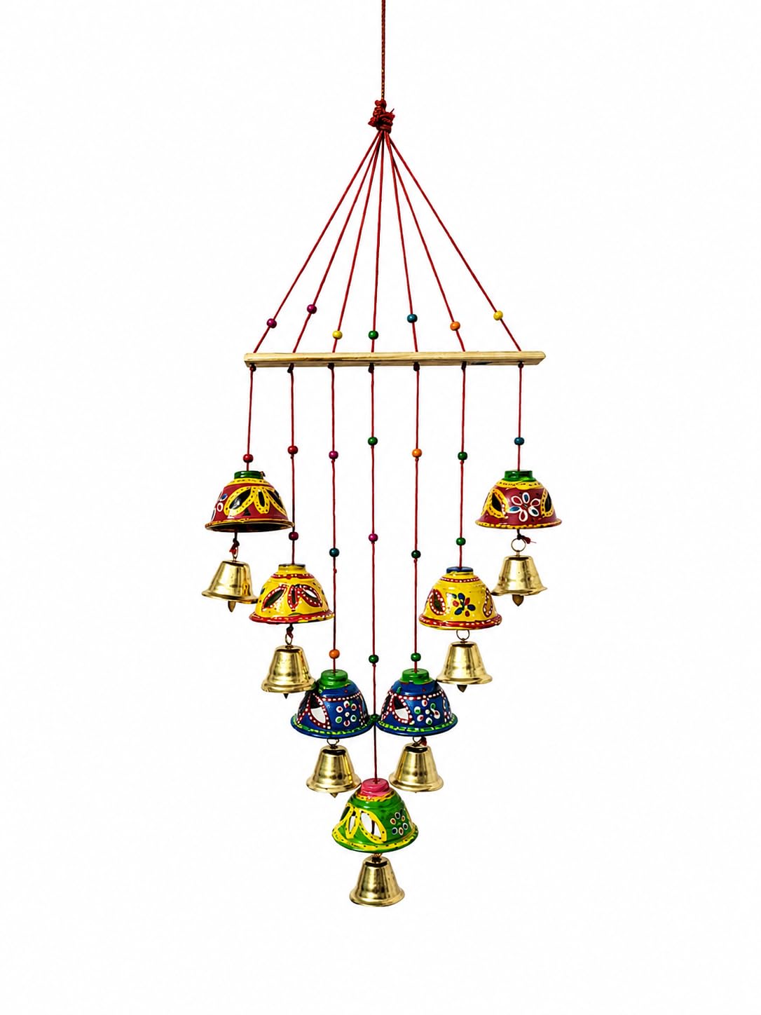 Handpainted Wind Chime with Brass Bells and Colourful Beads, Multicolour, 72 cm, for Home Decor-image-25