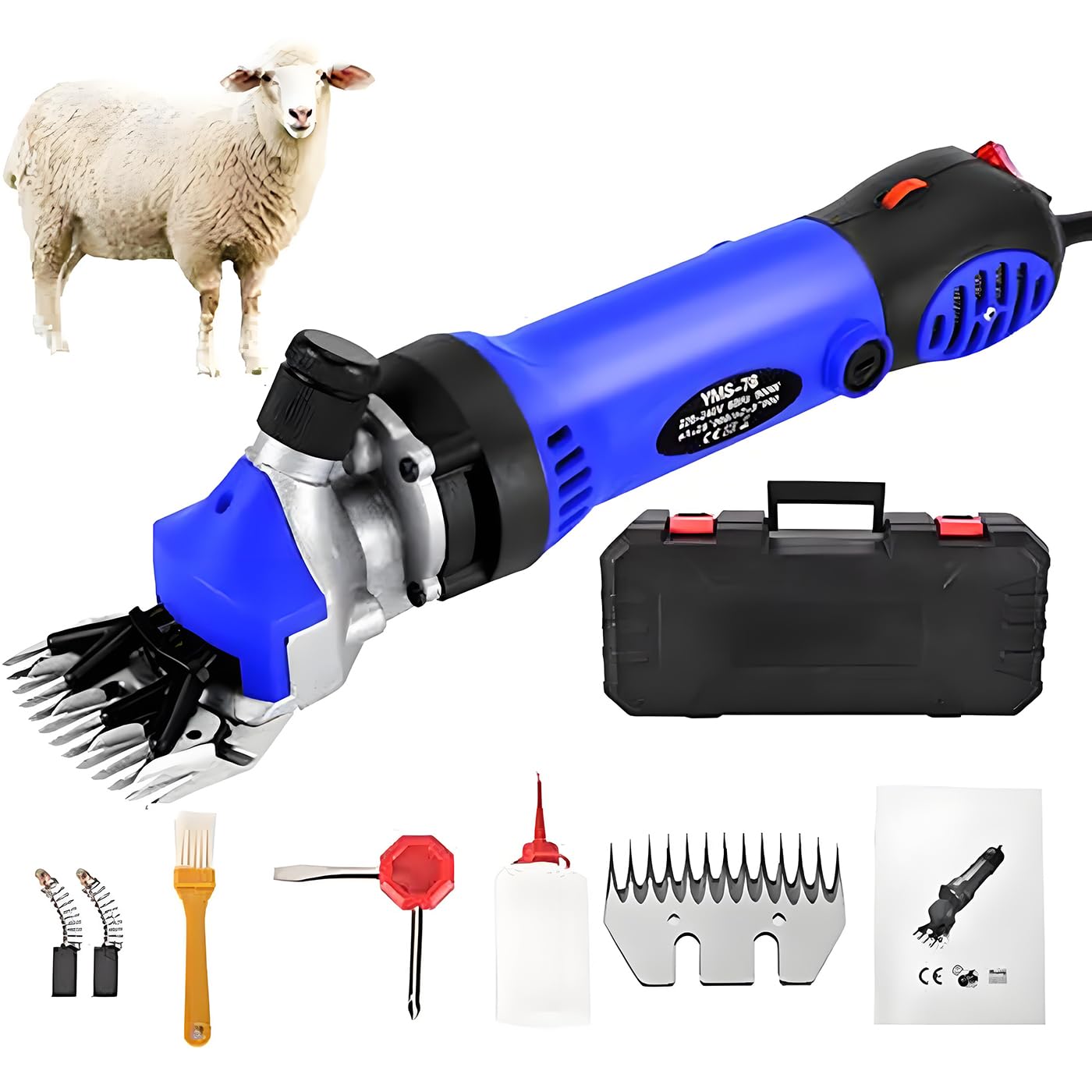 Forbici elettriche Professionali per Pecore da 900 W, 6 velocità Regolabili, con Cavo in Acciaio Legato e 5 Accessori per la tosatura di Pecore, capre e bovini (Blue)