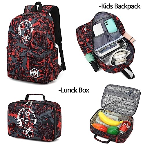 Bluboon Preschool Backpack Kids Boy Kindergarten Backpack With Lunch Box School Book Bags For Elementary Primary Schooler（Red Cool Boy #TOP5