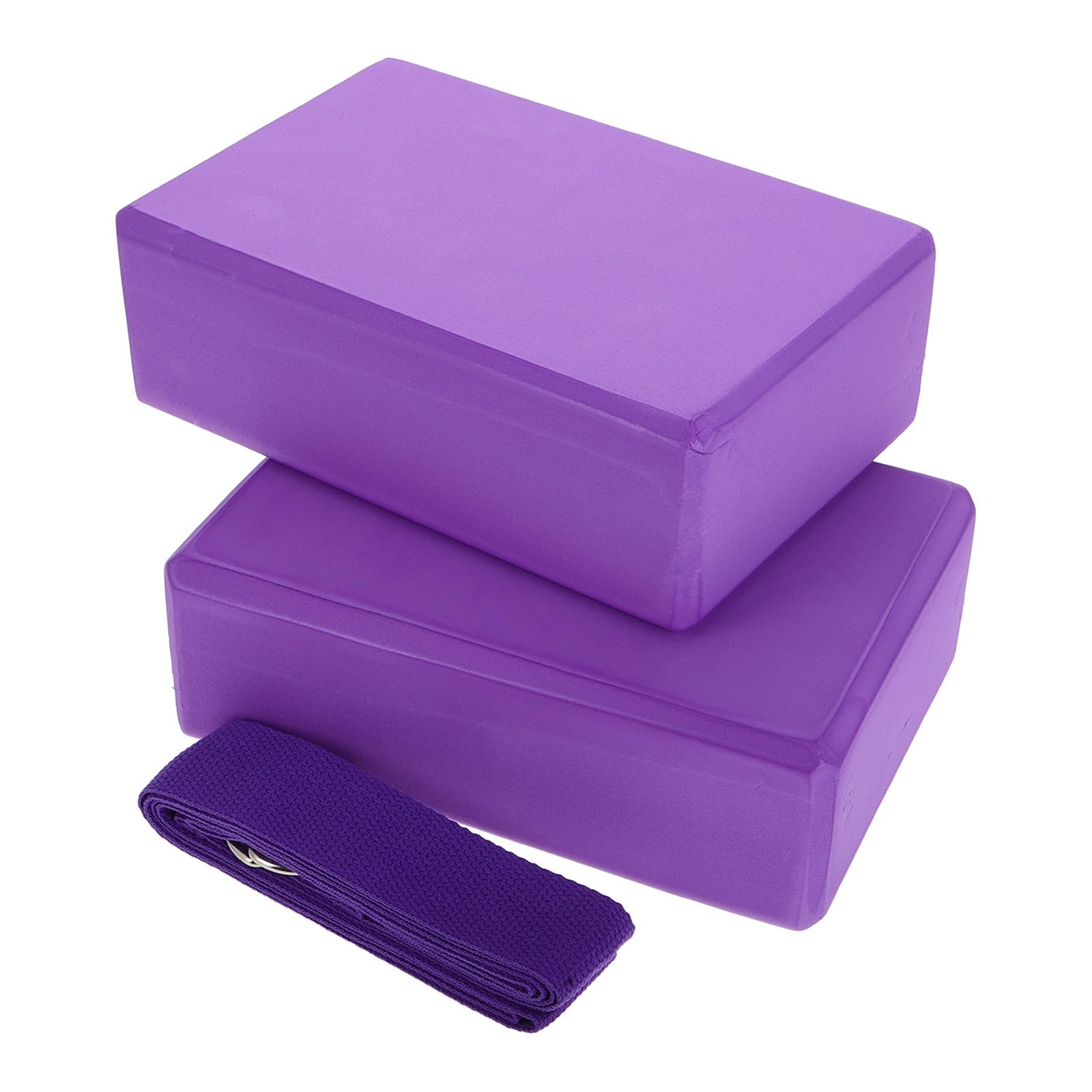 Set 3 Pezzi Yoga con 2 Blocchi in Eva Porpora e 1 Cintura per Stretching Leggero e Facile da Trasportare per Sessioni di Hot Yoga e Giardino
