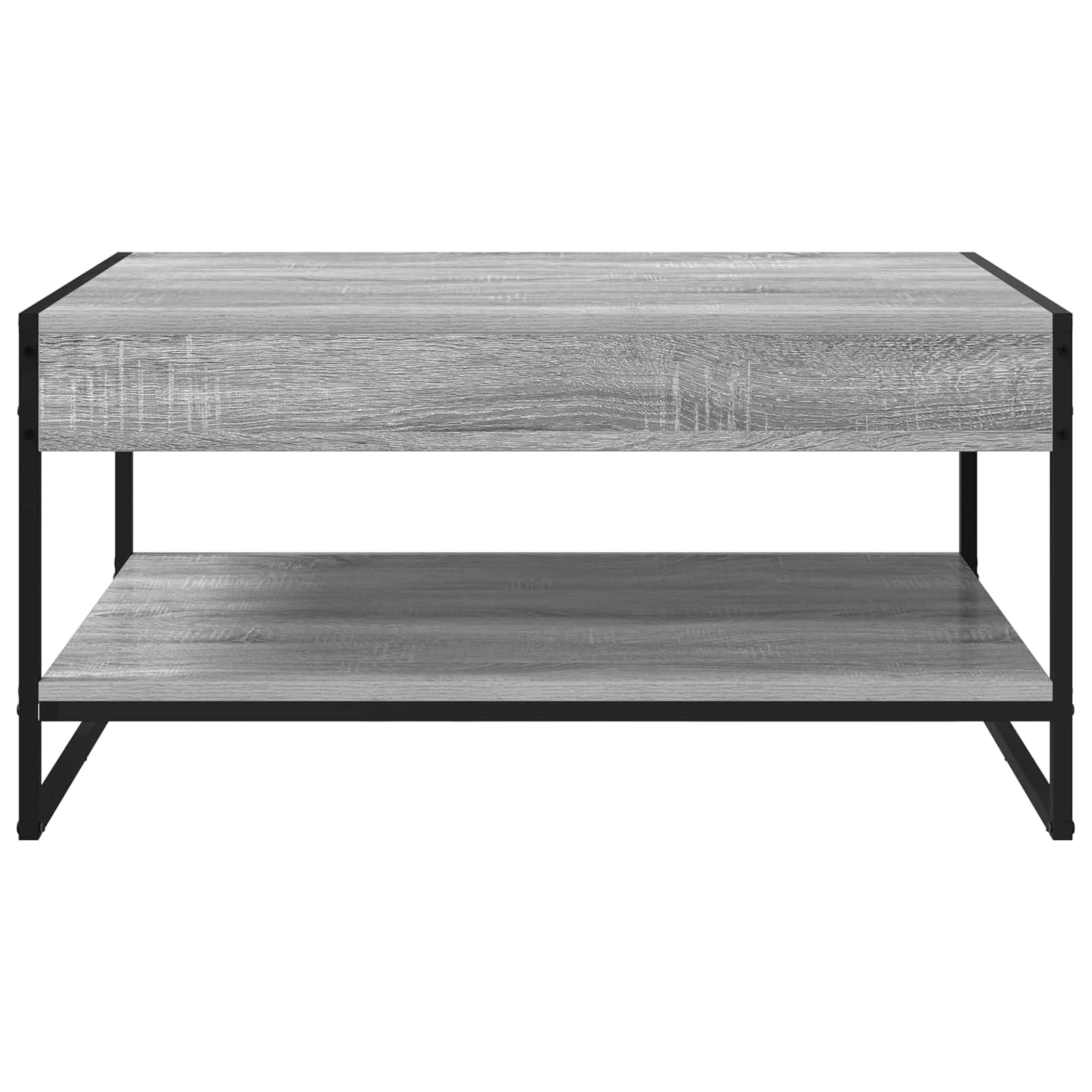 Couchtisch Graues Sonoma Holzwerkstoff 80 x 50 x 40 cm mit Ablagefach und Stahlbeinen moderner Wohnzimmertisch für Sofa Lounge mit Stauraum und Ablagefach