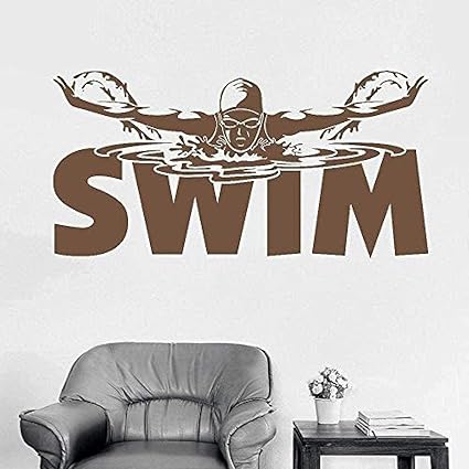 Amazon Co Jp デザインスイミングプールロゴビニールウォールステッカー壁画スポーツウォールステッカーアート男の子女の子寝室装飾壁紙84x42cm ホーム キッチン