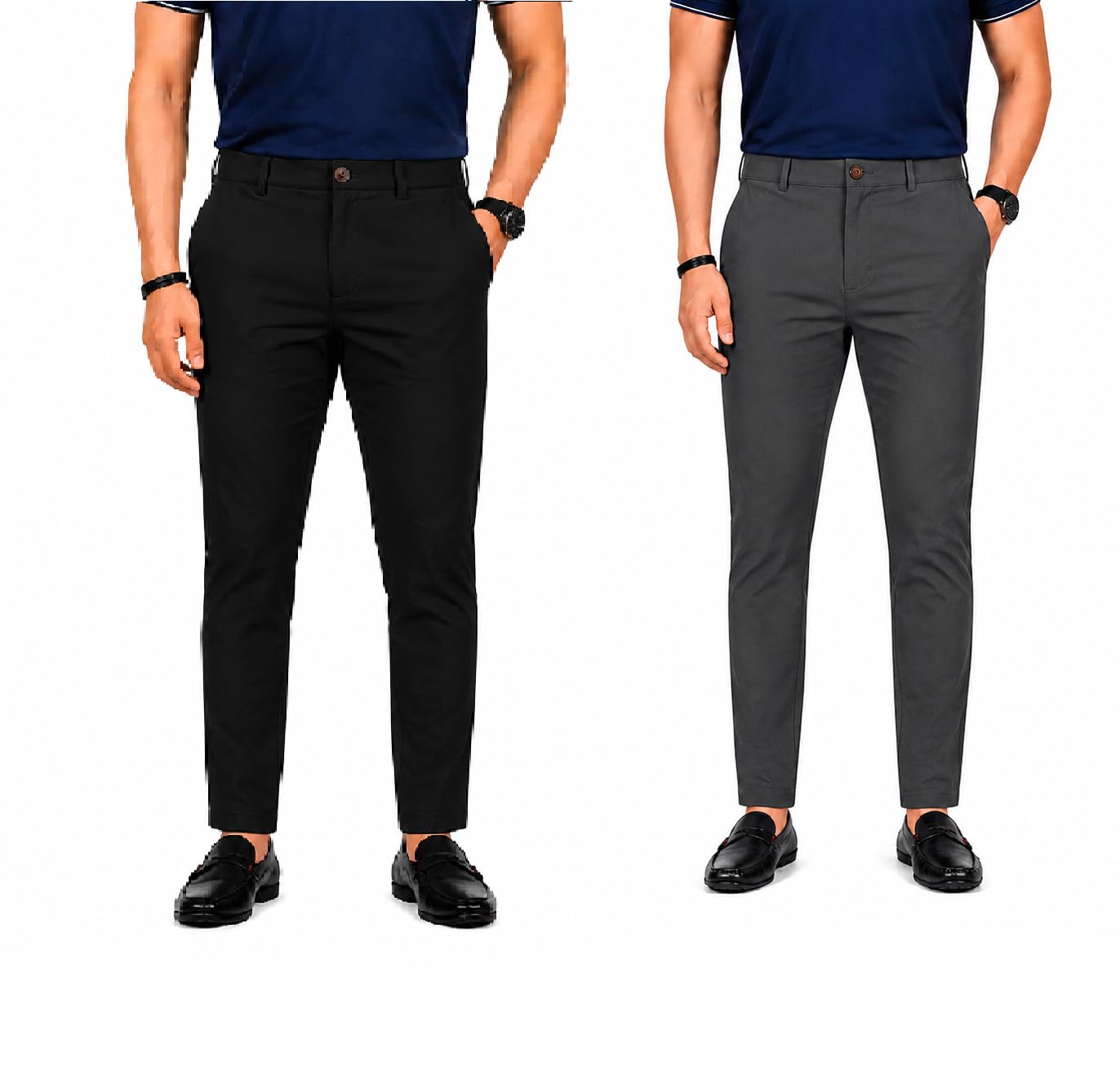 Men's Classic Trouser, Lycra and Cotton, Regular Fit, Mid Rise, Straight Leg, Wrinkle Resistant, Breathable, Stretch Fabric, for Casual and Formal Wear, Combo Pack of 2-picture-28