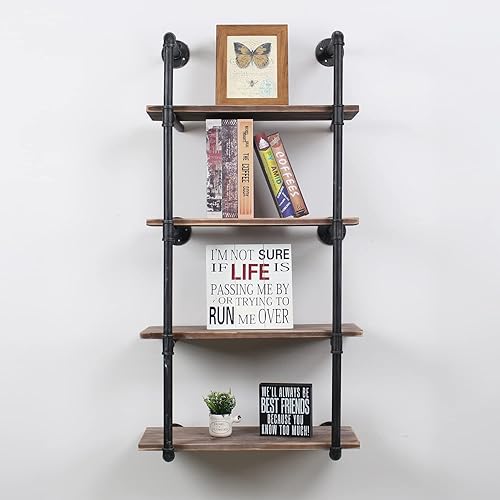 Miniatura 70 de MBQQ, Estantes de tubería industrial con madera, estante de montaje en pared rústico, estantería de metal colgada, estantería flotante de