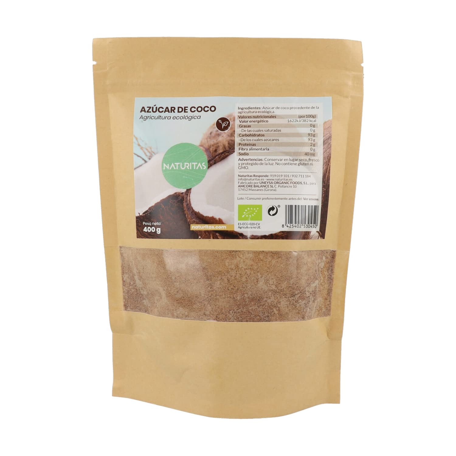 Azúcar de coco Bio | 400 g | Naturitas Essentials | Bajo índice glucémico | Endulzante natural sin refinar | Endulzantes y Mieles