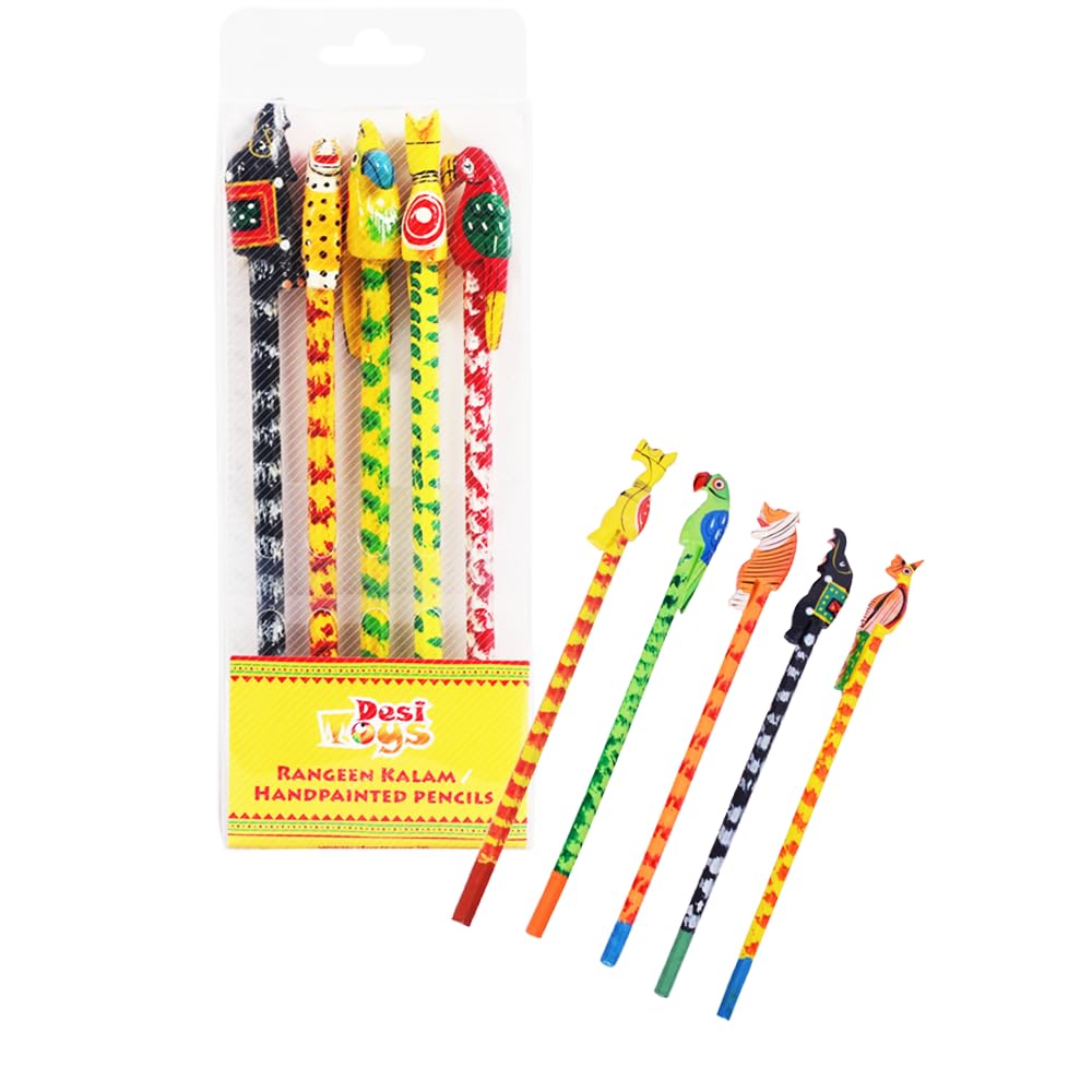 Desi Toys Handpainted Animal & Bird Design Pencils (Set of 5) Colorful Wooden Pencils for Kids, Children | School Stationery Supplies | Birthday Party Gifts | Eco-Friendly, Non-Toxic, Made in India (B01G9L0W3S) Amazon Price History, Amazon Price Tracker