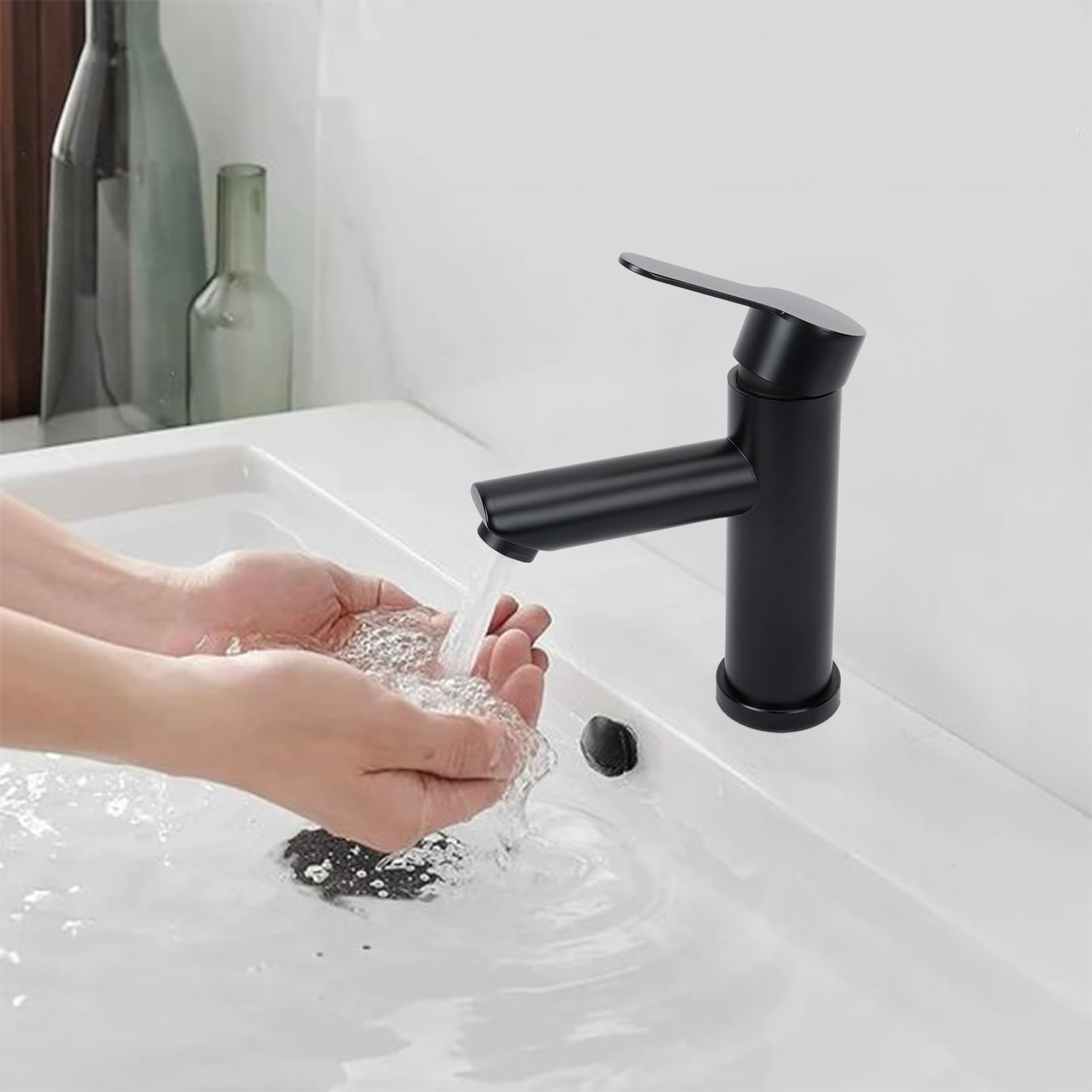 Robinet Salle de Bain Noir Mitigeur Lavabo Robinet Salle Bain Robinet Lavabo Robinet de lavabo haut en acier inoxydable Mitigeur Salle Bain Contrôle de l'eau Chaude et Froide