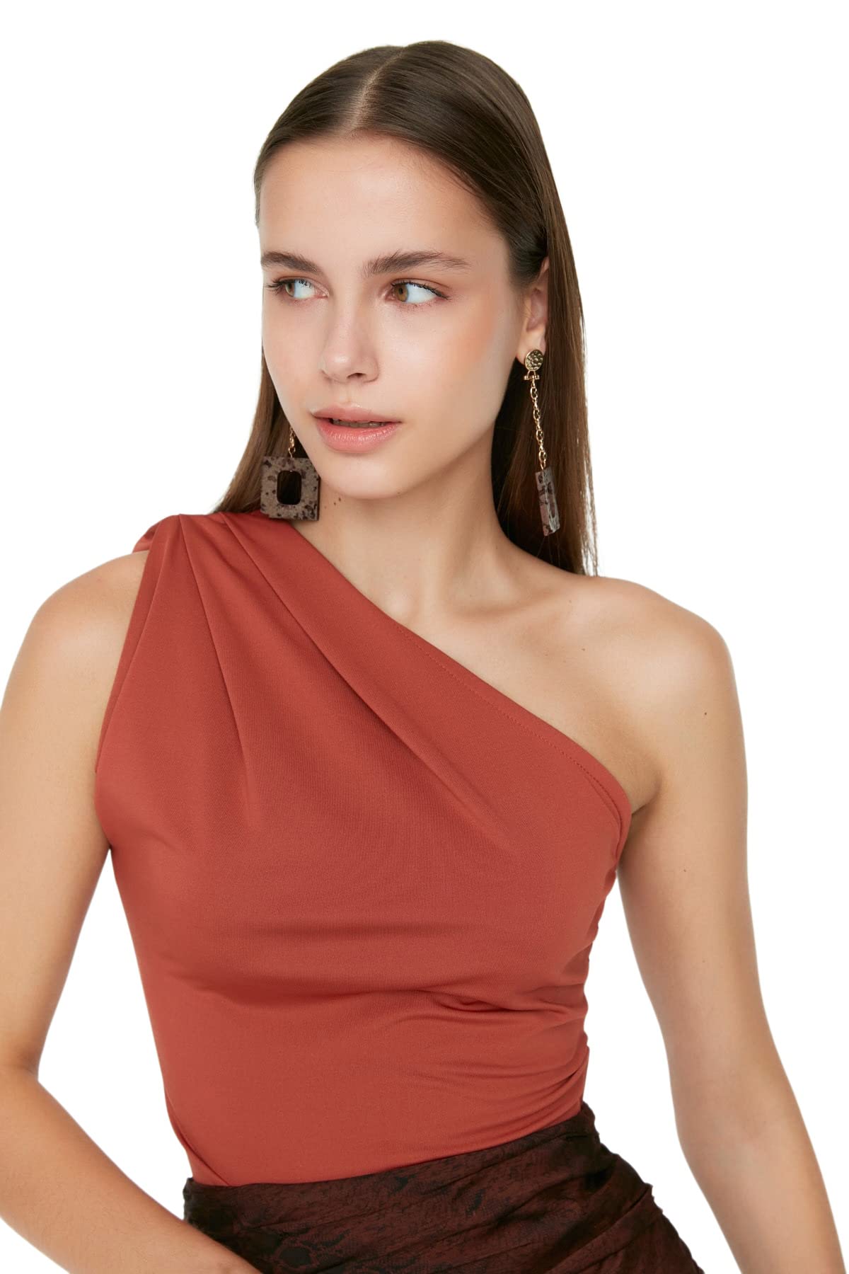 Trendyol Women's Cinnamon Feman Plain Thin Knit Bodysuit