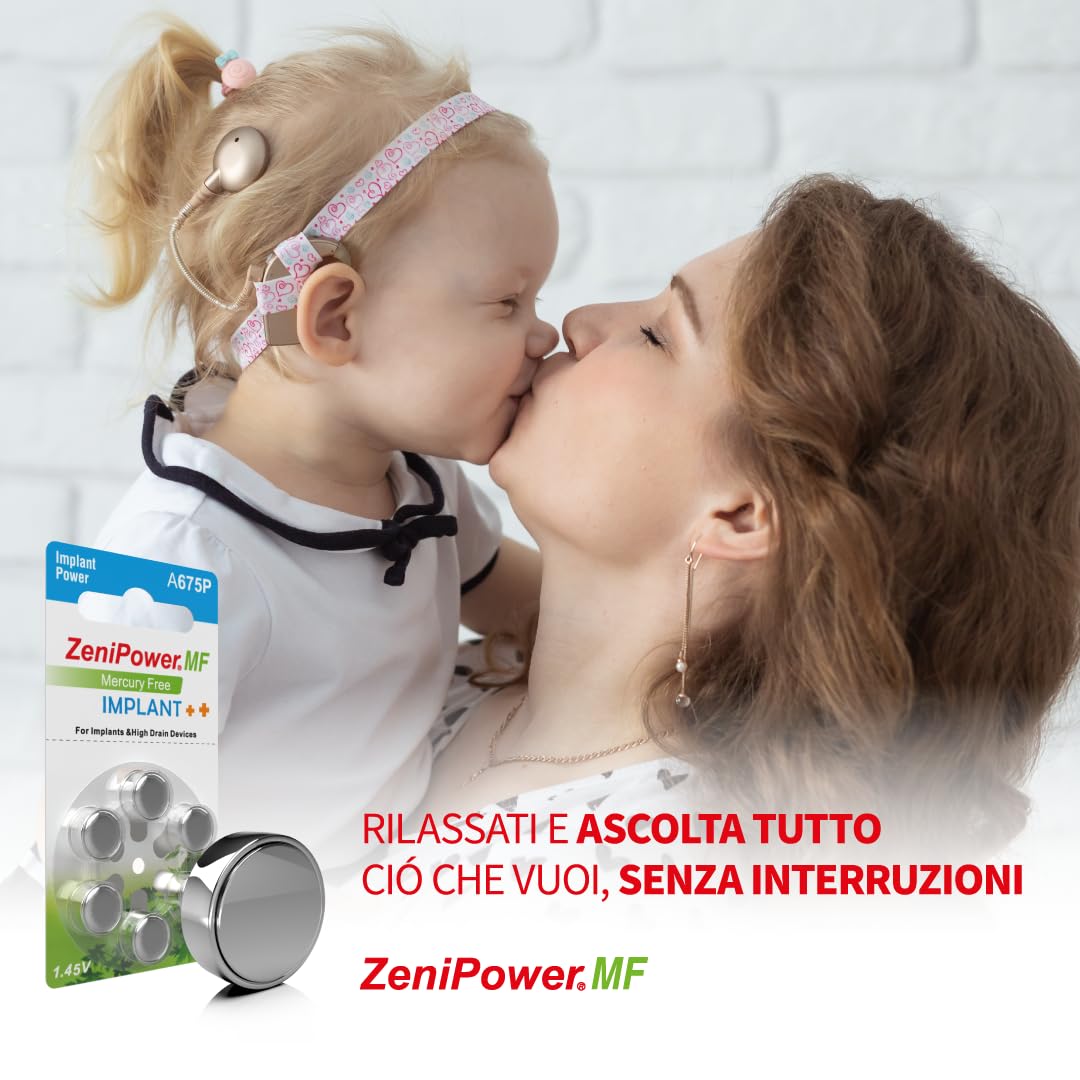 batterie per impianti cocleari PR44 misura 675P, potenza costante e lunga durata, pile senza mercurio con tecnologia zinco-aria (10 blister blu)