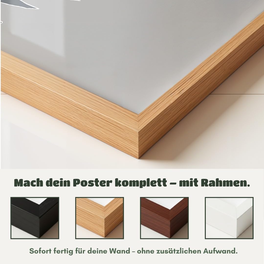 MJ-GRAPHICS® Motivierend Poster Aufstieg Wandbild minimalistisch Stil Grau modern Wohnzimmer DekoInspirierend Kunstdruck Treppe Büro Wanddeko zielstrebig Bilder A2 mit beigem Rahmen