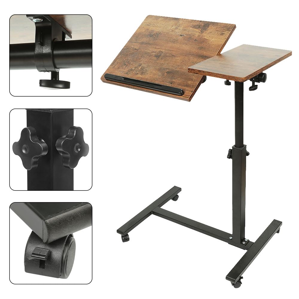 Table de Lit à Roulettes Réglable pour Ordinateur Portable avec Freins Arrière