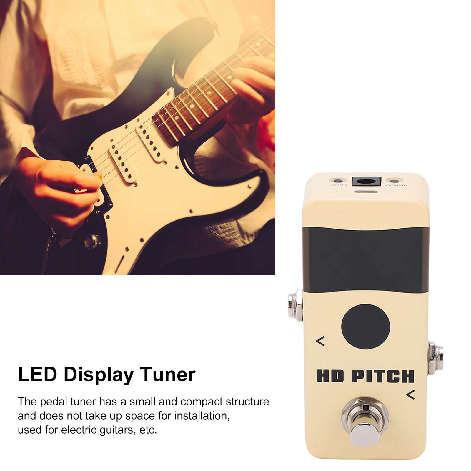 Afinador de pedal Torvex, afinador cromático de guitarra con pantalla LED dual y mini pedal de afinación True Bypass para pedalera 436 Hz-445 Hz