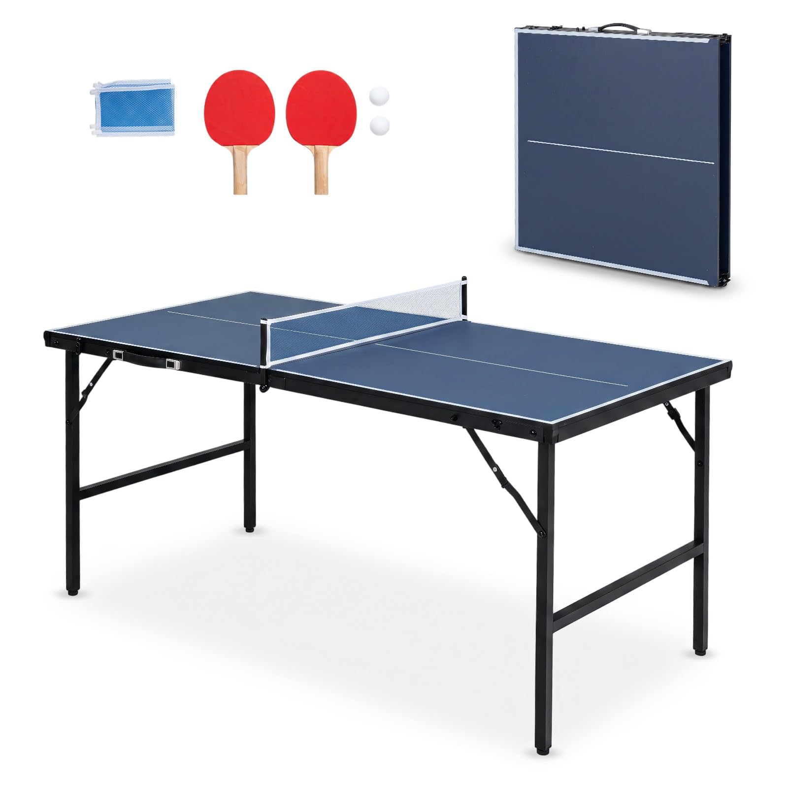 LIFEZEAL Mini tavolo da ping-pong in metallo, tavolo da tennis con rete, palle, pipistrelli, tavolo da ping pong pieghevole per esterni e interni