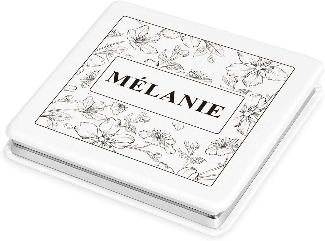 Maverton Miroir de poche personalisé en cuir blanc - Accessoire pour trousse...
