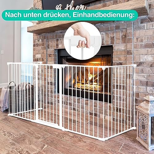Joparri Kaminschutzgitter mit Tür 310 cm Metall Ofenschutzgitter Laufgitter Laufstall Absperrgitter Tierschutzgitter Türschutzgitter für Kinder-Sicherung, 5-teilig (je 65 x 75 cm) Weiß