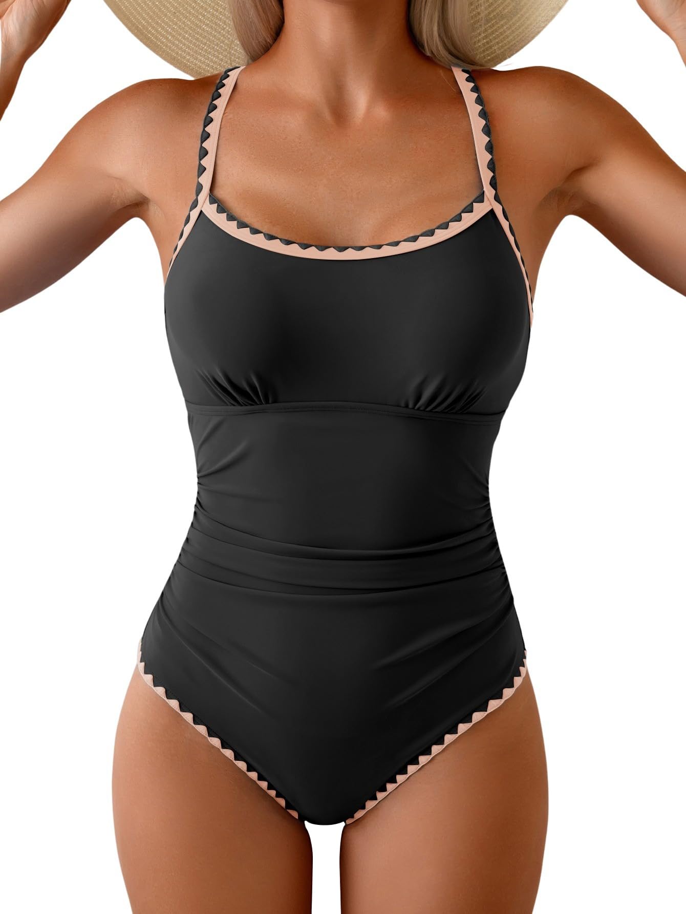 Eomenie Womens Tummy Control Swimsuit Criss Cross Tie Back Bathing Suit