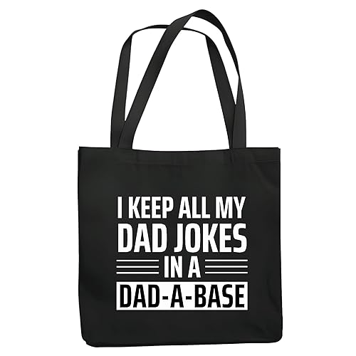 Funny Fathers Day Gift for Dad Joke Loving Dads My Dad Jokes in A Dad A Base Navy Black Multicolor Canvas Tote Bag