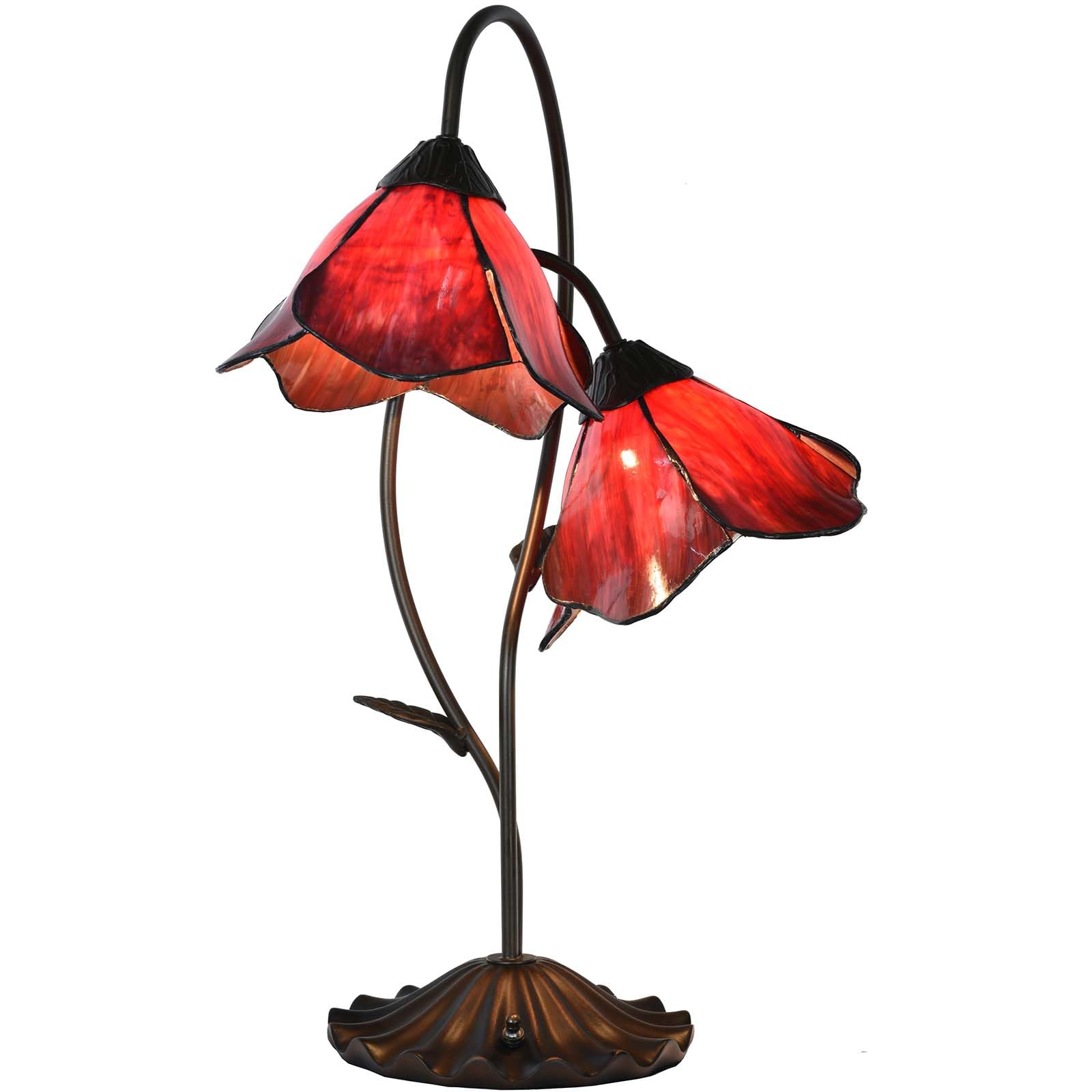 Bieye L12019 2-Light Red Flower Tiffany Style Stained Glass Table