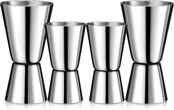 Double Cocktail Jigger 2 Sizes Stainless Steel Japanese Style Bar Measuring Jigger Cocktail Alcohol Measuring Tool for Bartenders 1/2 oz and 1 oz 1 oz and 2 oz Silver