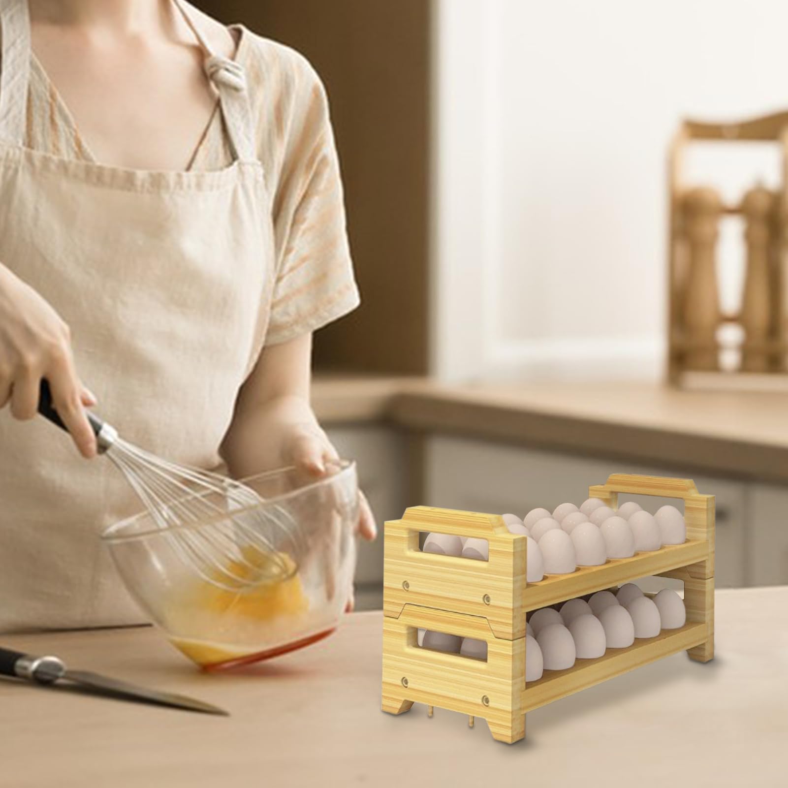 Estantería rústica para huevos de gallinero – presentación decorativa de | madera apilable para encimera, decoración de cocina de granja, organización de huevos frescos, culinaria rústica