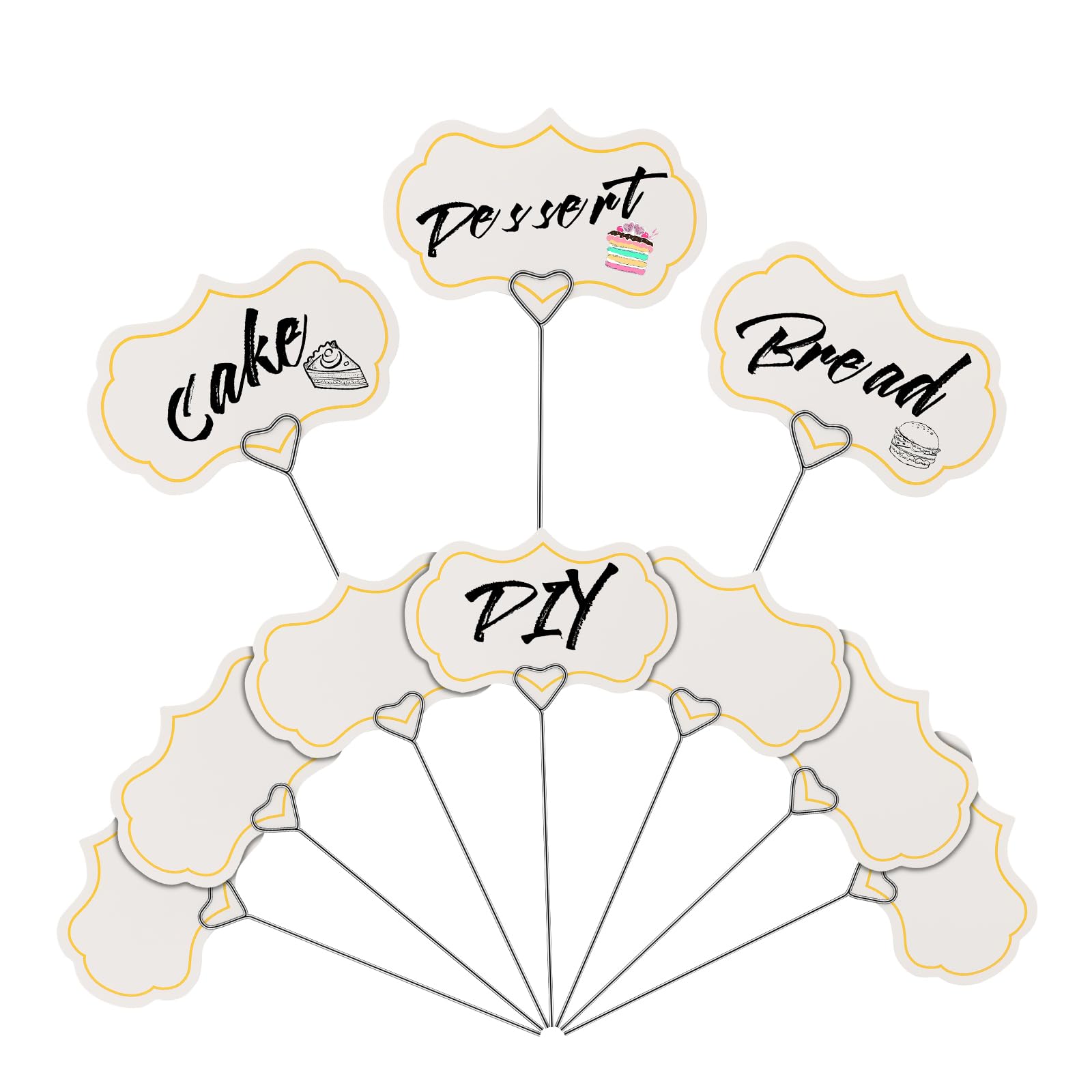 Cheese Labels Markers for Charcuterie Board Cupcake Toppers Appetizer Signs, Buffet Label Food Tags Blank with Heart-Shaped Steel Picks for Birthday Wedding Party Decor (White 40PCS)