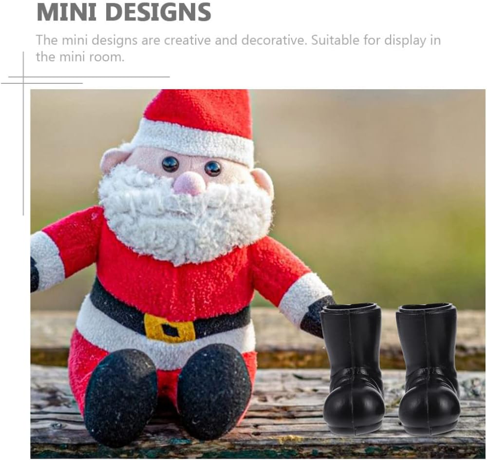 TOYANDONA Miniature Boots Miniature Toys 4 Pairs Mini Santa Claus Shoes Boots, Black Mini Christmas Santa for Crafts Christmas Decorations Kids Toys