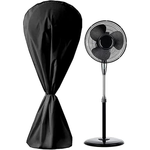 Encasify Polyester Full-Size Fan Cover | Heavy-Duty Waterproof & Dustproof Protective Cover for Electric Fans | Adjustable Fit for Pedestal, Floor & Table Fans | Black 75x145 cm (Pack of 1)