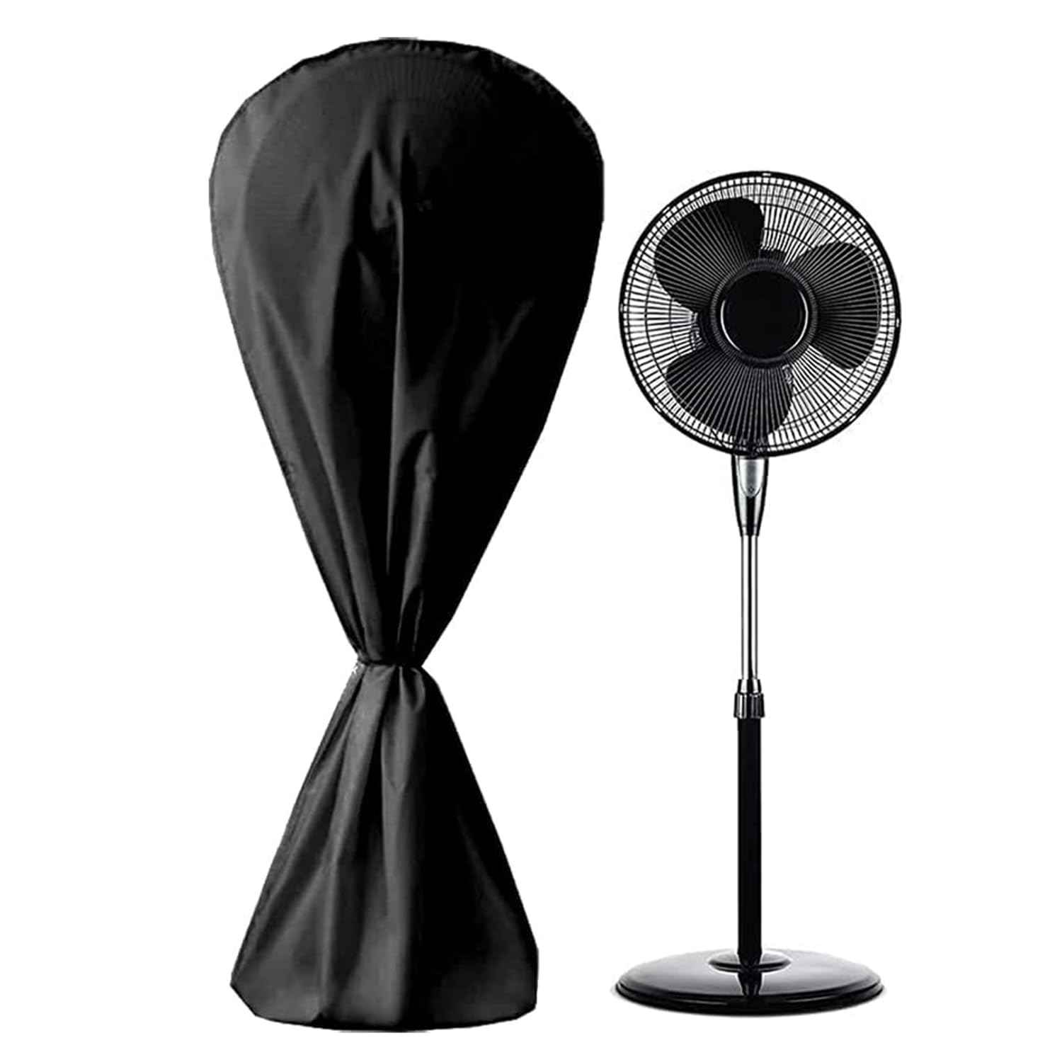 Encasify Polyester Full-Size Fan Cover | Heavy-Duty Waterproof & Dustproof Protective Cover for Electric Fans | Adjustable Fit for Pedestal, Floor & Table Fans | Black 75x145 cm (Pack of 1)