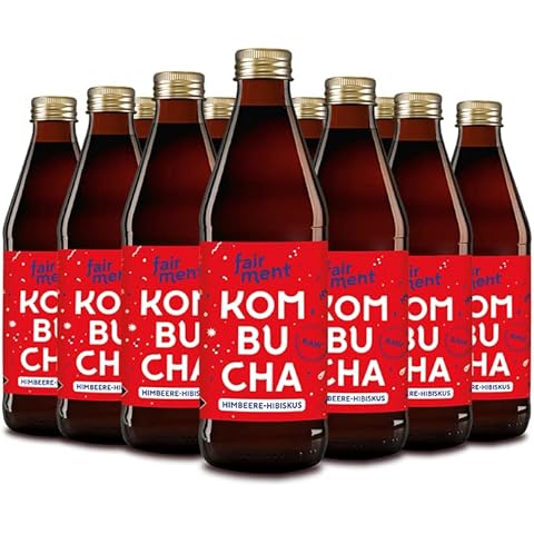Fairment lebendiger Kombucha "Himbeere-Hibiskus" - 12 Flaschen 330 ml Bio Kombucha Tee unpasteurisiert Cover