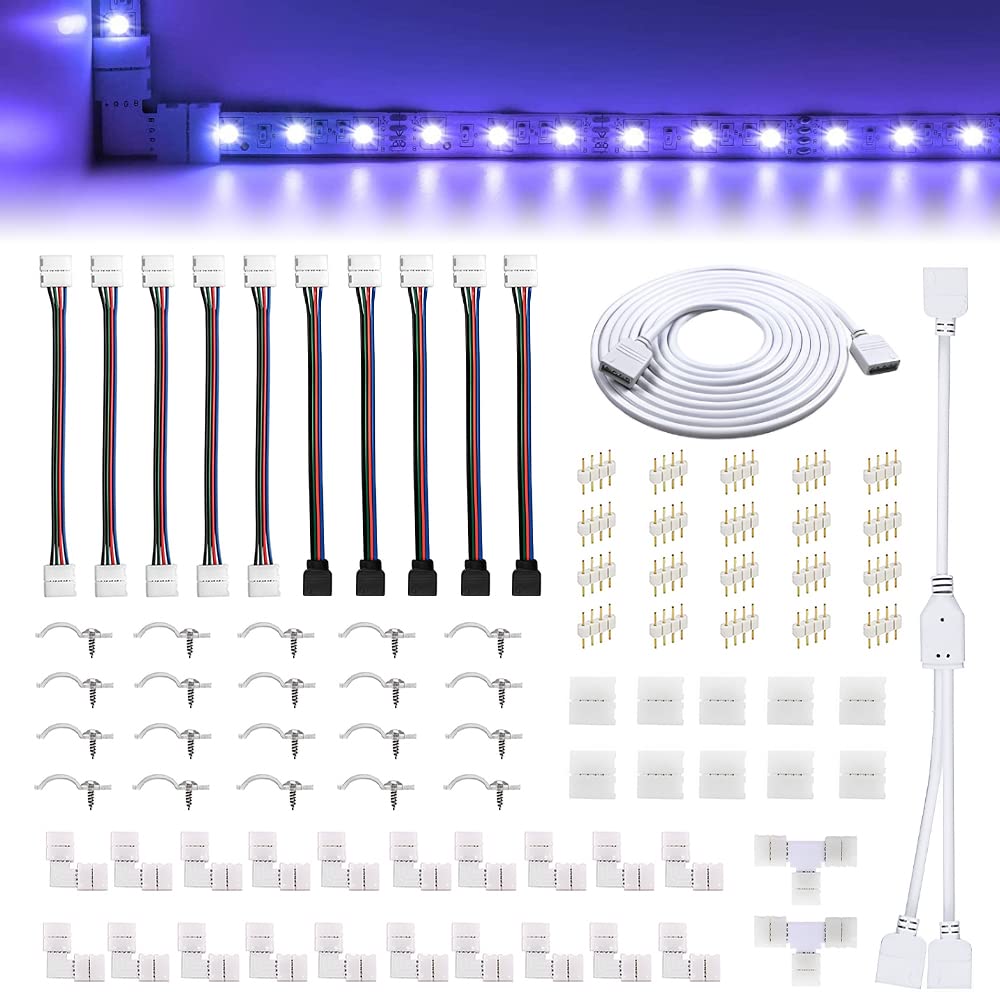SIYINGSAERY LED Light Connector Kit, 5050 RGB 10mm 4 Pin Led Strip Light Connector Solderless