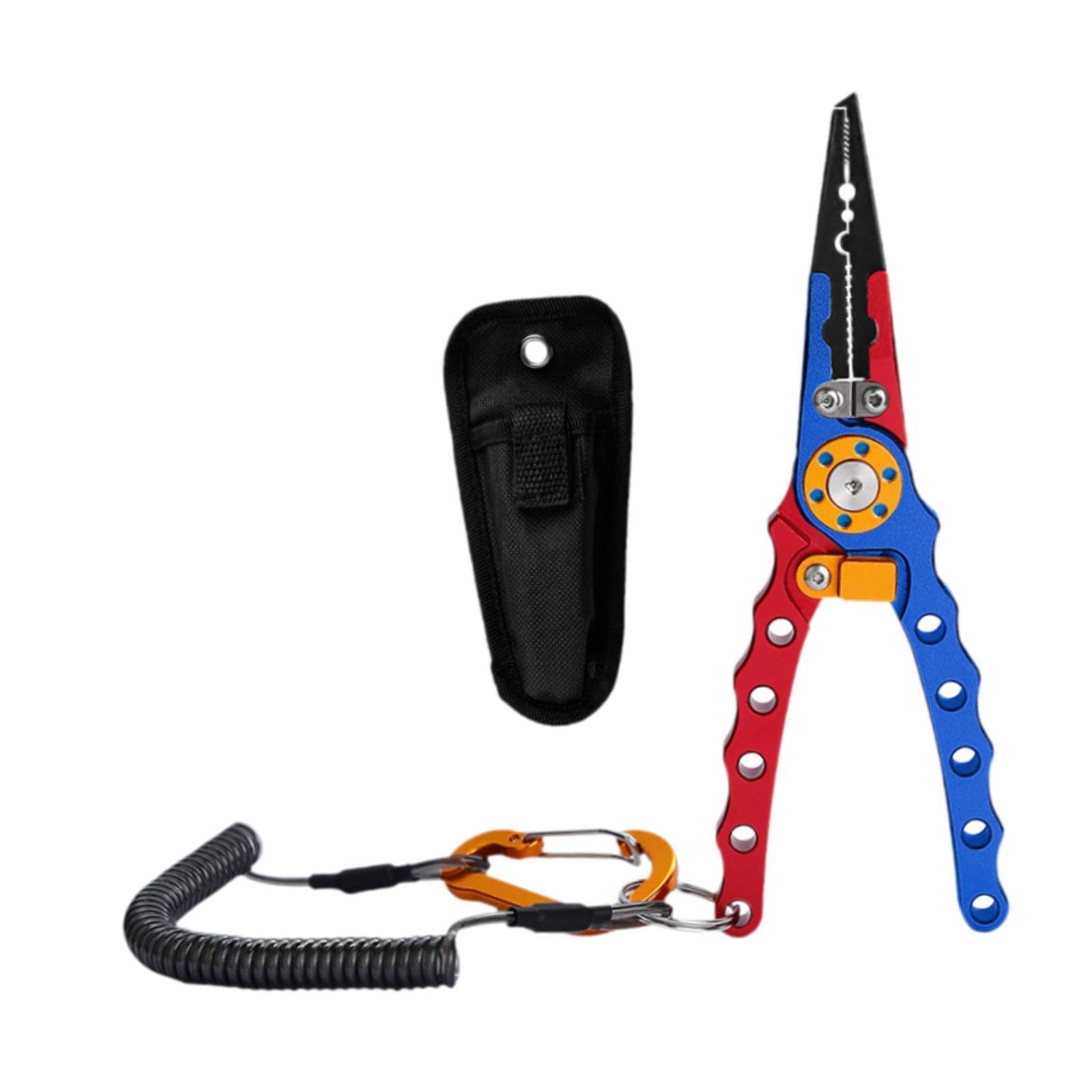 Fishing Pliers Aluminium Split Angelzange Multifunktion Hakenzieher Schnurtrenner mit Nylonetui Und Lanyard für Camping Geschenk Angelausflug HEI