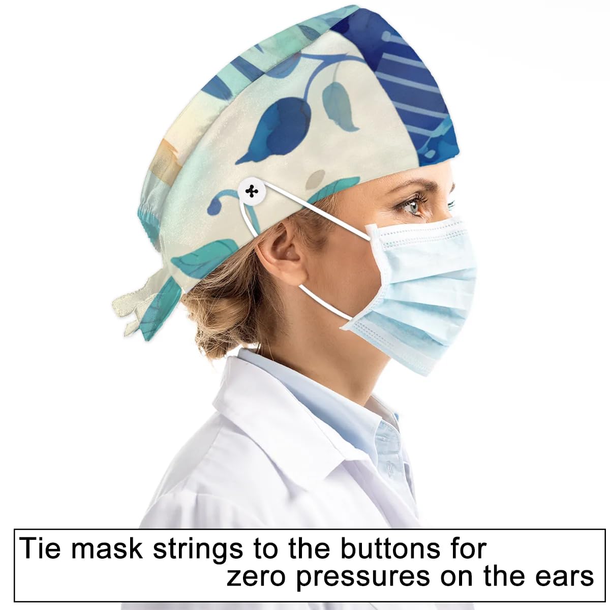 Mularoka Watercolor Tree Cat Working Caps with Button Sweatband Comfortable Adjustable Bouffant Hats Work Hat for Women Men