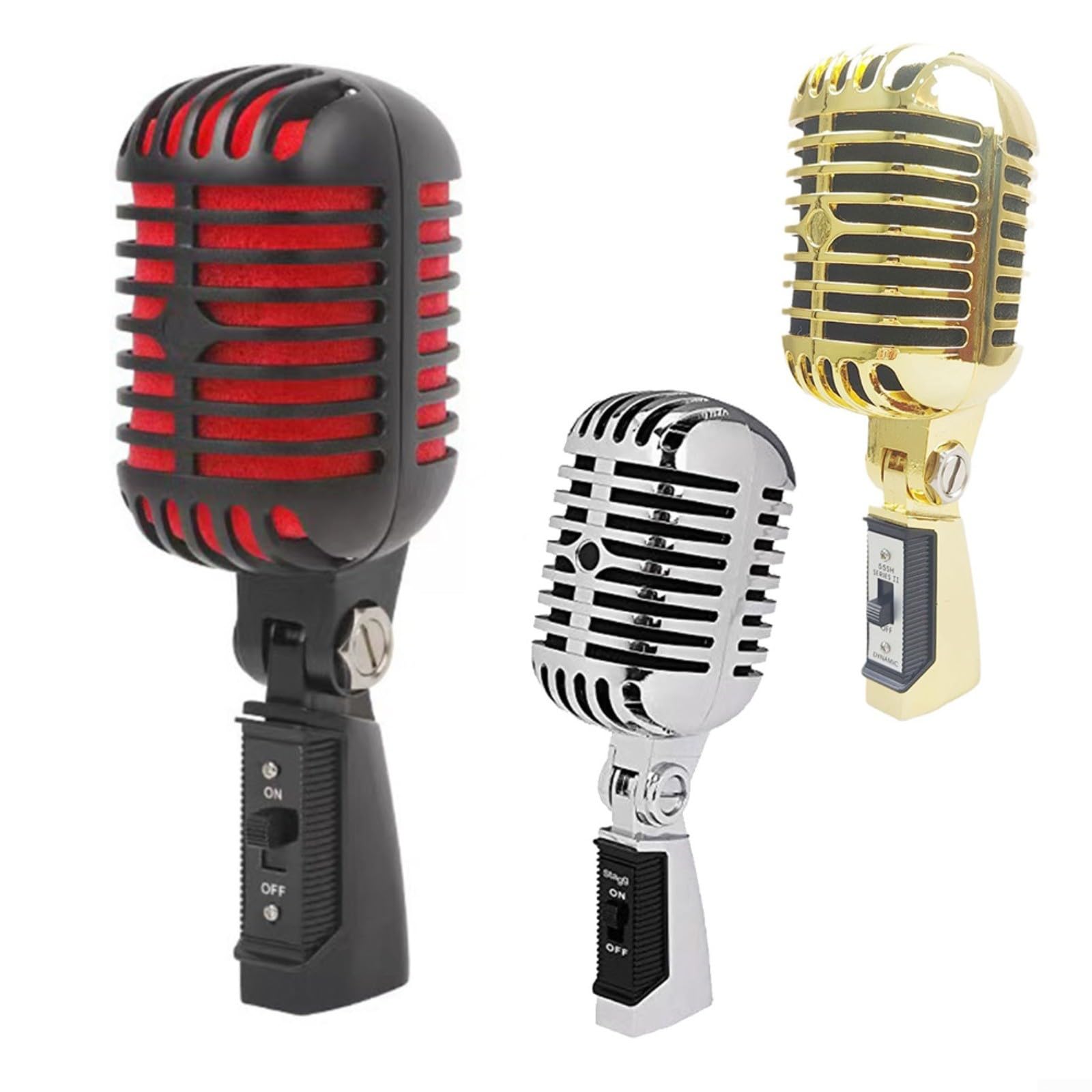 Micrófono dinámico con cardioide para patrón polar y carcasa de metal retro para una reproducción vocal clara en escenarios en vivo, swing clásico, karaoke vintage (negro)
