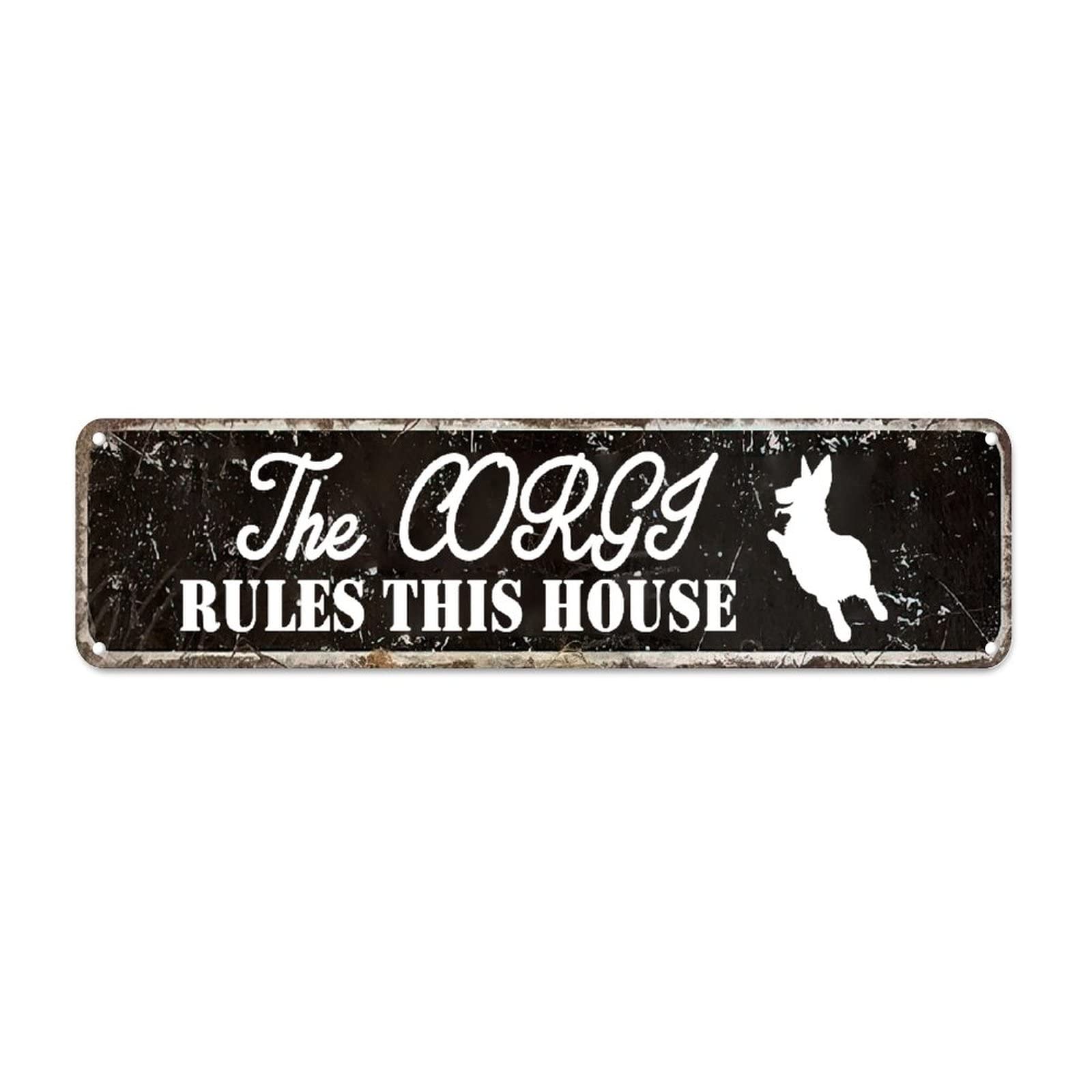 The Corgi Rules This House Retro Tin Signs Aluminum Metal Sign Quotes Home Kitchen Pub Club Wall Bars Pub Club Gift Decor 4x16 Inch