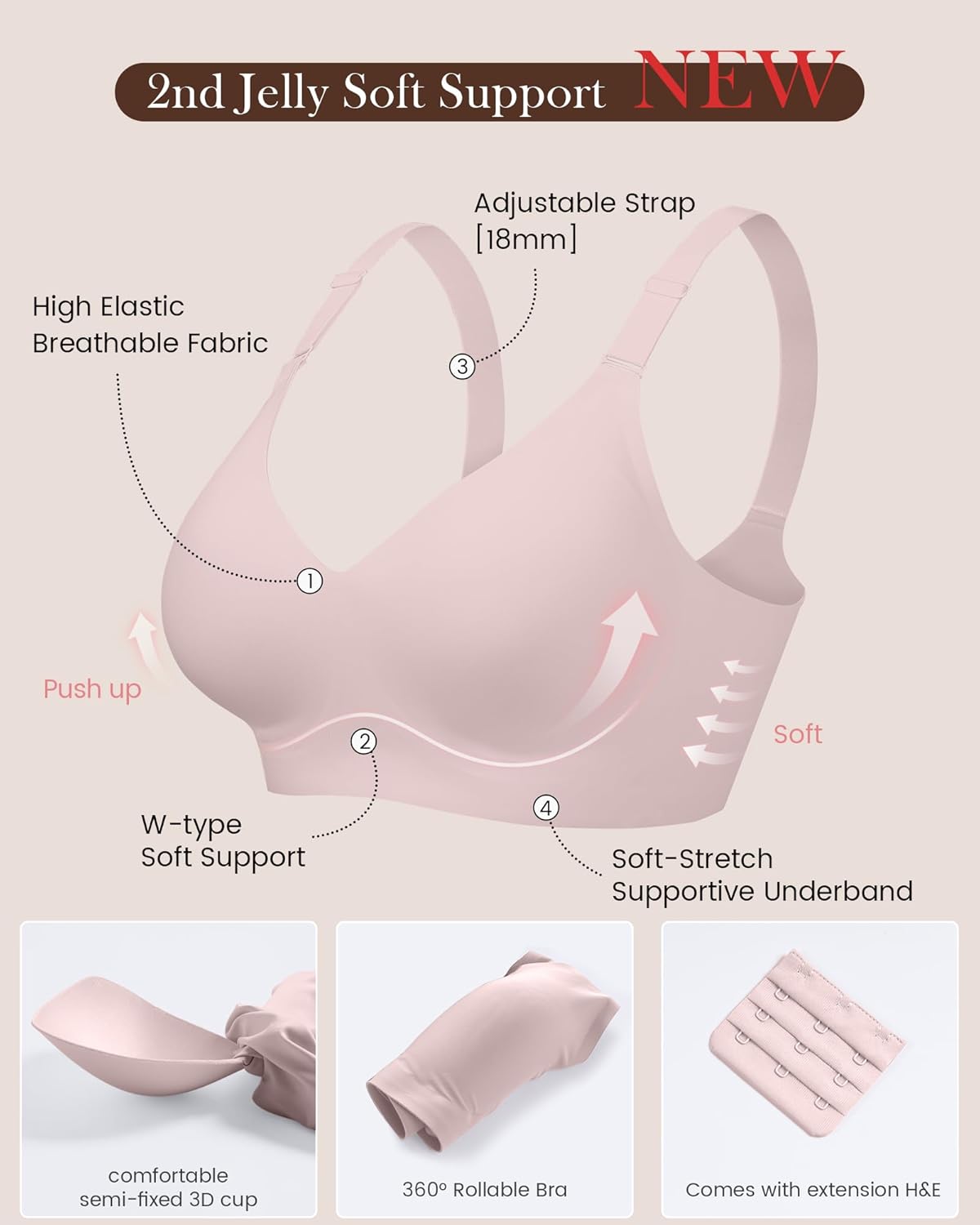 No Show Gel Bras for Women -Wireless Comfortable Full Coverage Jelly Smoothing Bra with Support and Lift - Image 5