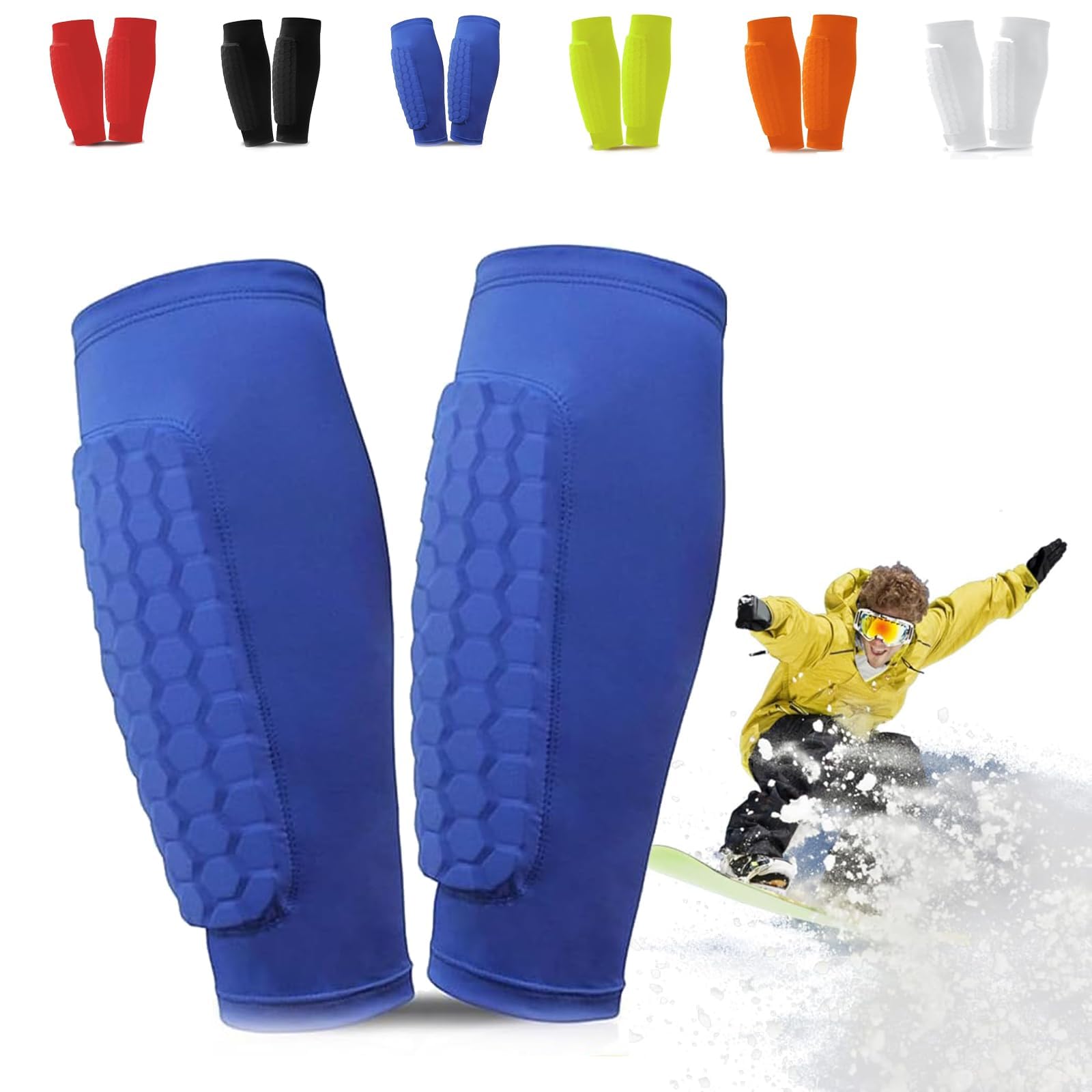 Ski Shin Guards Gel, Ski Guard Socks, Ski Guards Shin Pads, Shin Defender, Breathable Elastic Honeycomb Pads Gel Guard for Skiing, Legs Protection, Safety Gear for Adults Teenagers Sports