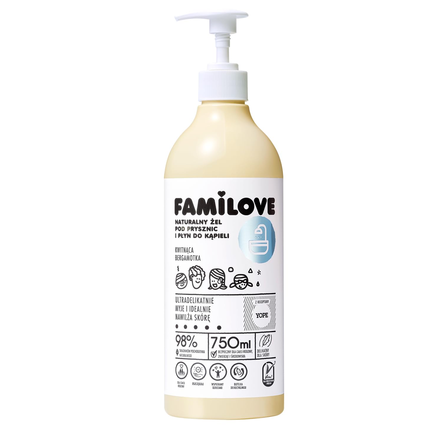 YOPE Shower Gel | 98% Natural Ingredients | Gentle | Moisturising | Hydrating |Neutral PH | FAMILOVE 750ml