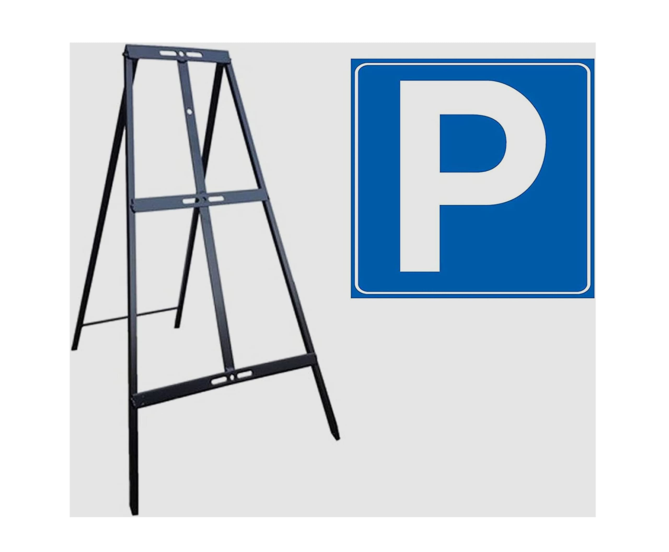 CARTELLO IN LAMIERA SCATOLATA QUADRATO 60X60 cm - P parcheggio - SEGNALE CATARIFRAGENTE CON CAVALLETTO (CARTELLO + CAVALLETTO)