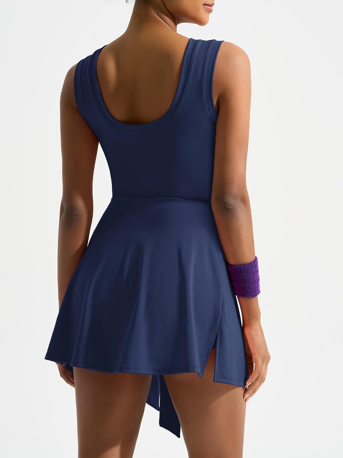 Dokuritu Tennis Dresses for Women Sleeveless Crew Neck Knot Romper Built in Shorts U-Shaped Back Workout Athletic Dress - Image 2