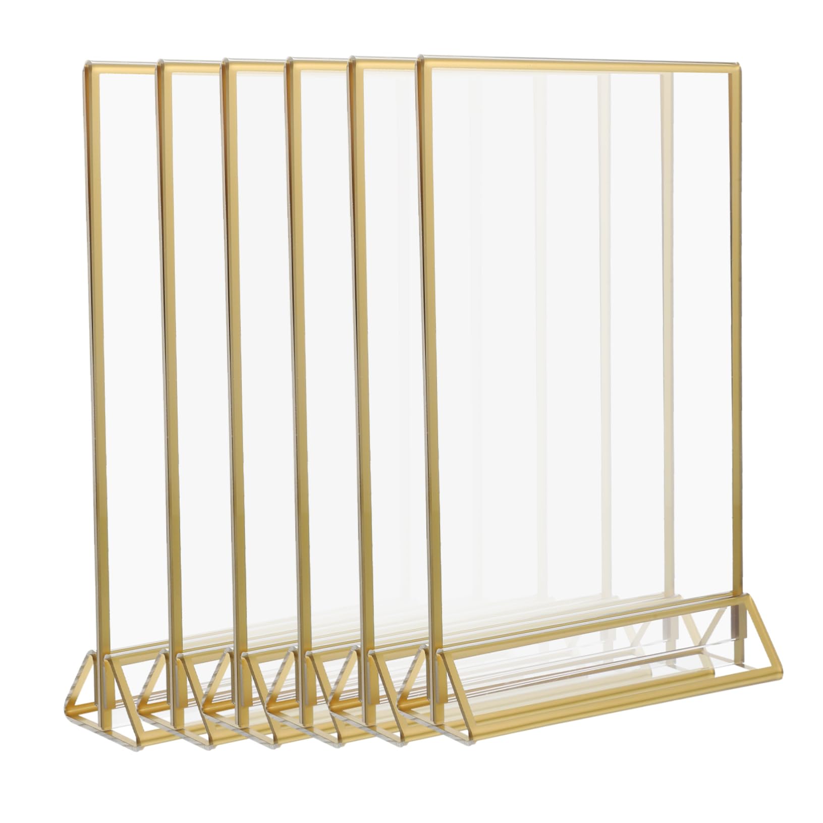 Portamenús para Mesa de Acrílico Dorado, 6 Piezas, Doble Cara | Expositor Triangular Transparente, Formato de Sobremesa, para Supermercados y Tiendas