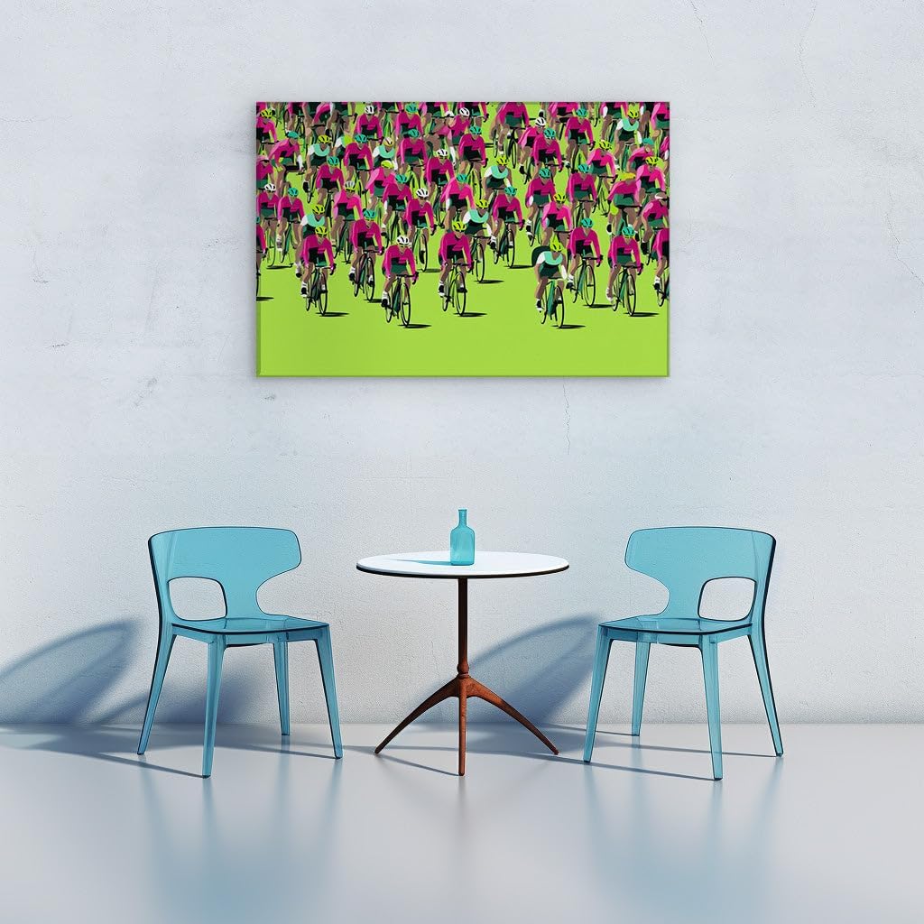 Canvas for Living room. Unified Pedal Power: A Vivid Display of Cyclists in Motion, 27 x 18 inch Canvas Wall Art - Abstract By Atmosphere - Modern Home Decor