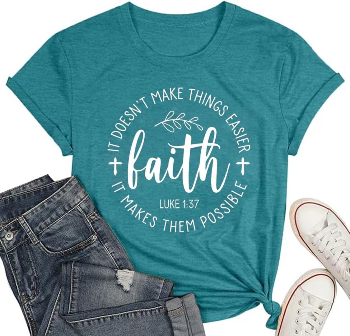 Christian Jesus T-Shirt for Women Vintage Bible Verse Printed Short Sleeve Faith Blessed Inspirational Girl Top Tees