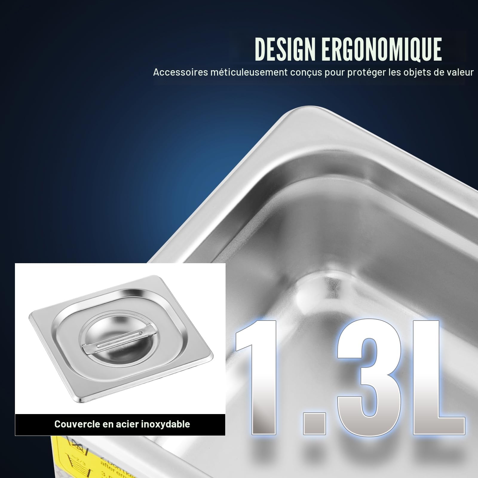VEVOR Nettoyeur à Ultrasons 1,3 L Machine de nettoyage à ultrasons en acier inoxydable, minuterie de chauffage numérique, nettoyage de bijoux pour usage domestique personnel commercial