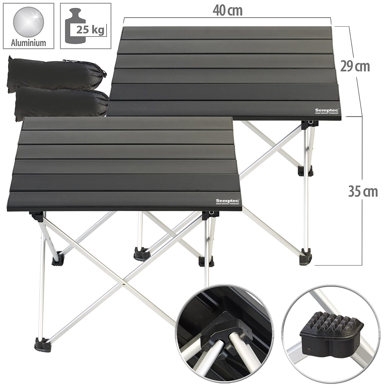 Semptec Urban Survival Technology Tische: 2er-Set Faltbare Aluminium-Campingtische, 910 g, belastbar bis 25 kg (Campingtisch Klapptisch, klein, Möbel)