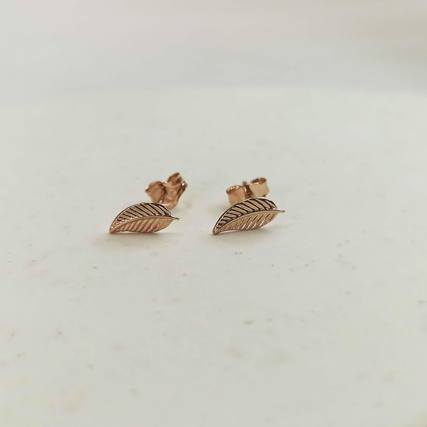 Tiny Delicate Leaf Earrings – Dainty Rose Gold Earrings for Women – Minimalist Lightweight Stud Earrings – Nature-Inspired Jewelry Gift (rose gold plated)