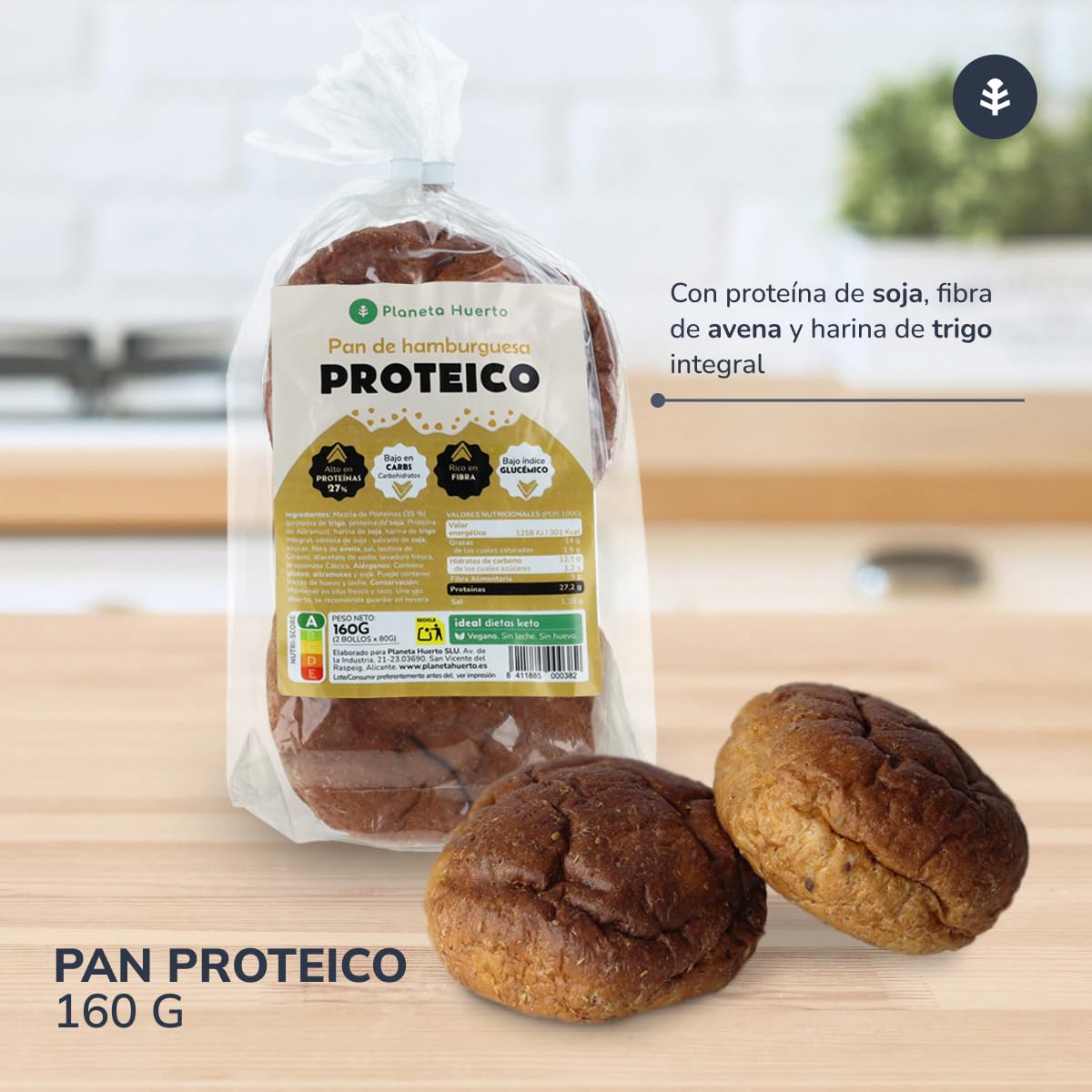 PLANETA HUERTO | Pack 2x Pan de Hamburguesa Proteico 80 g – Alto en Proteínas y Fibra – Bajo en Carbohidratos – Con Semillas de Lino, Girasol y Sésamo