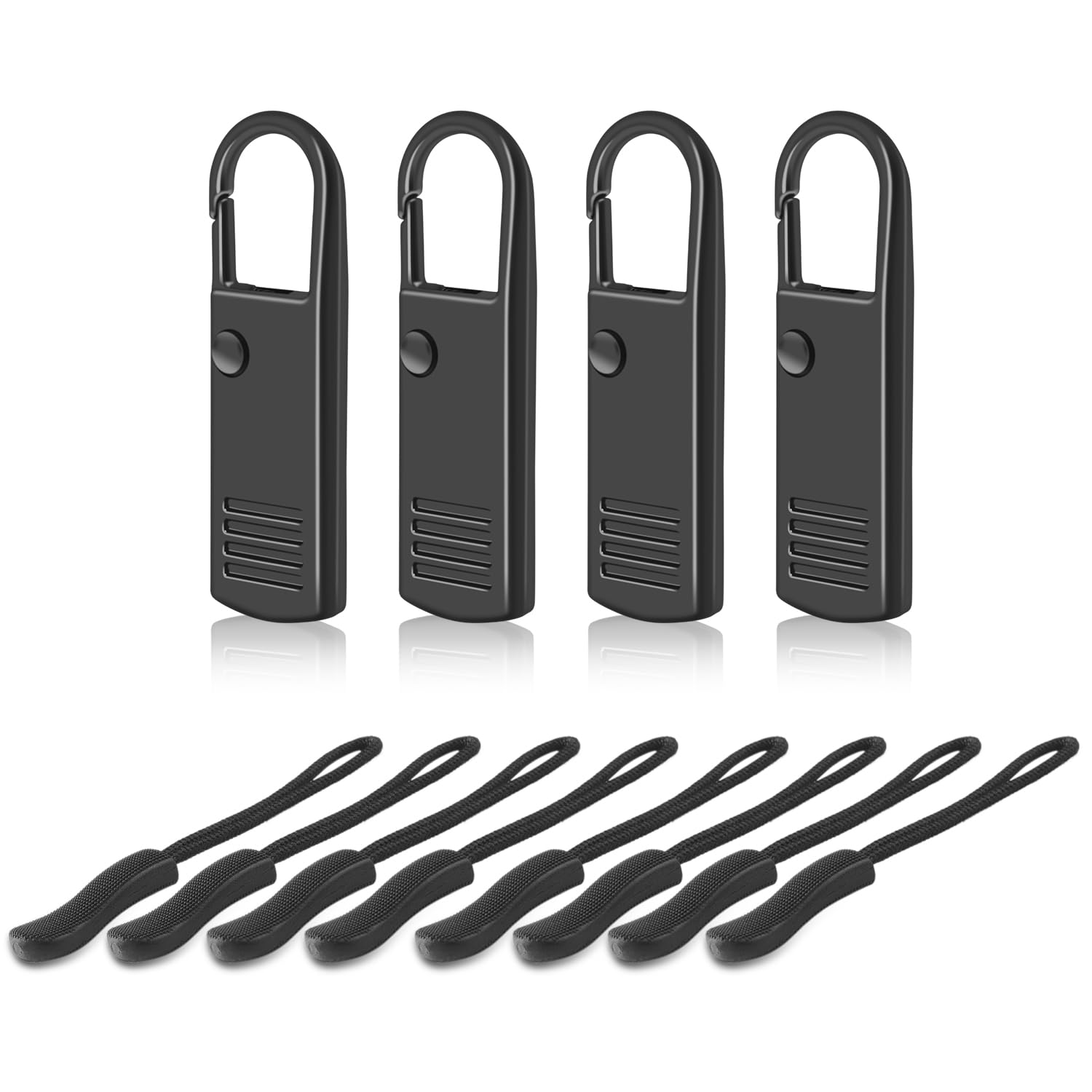 Photo 1 of 12 Pack Zipper Slider Replacement, 4Pack Metal + 8 Pack Nylon Zipper Pulls for Suitcase, Luggage, Backpack, Golf Bag, Jacket, Clothes, Boot Repair(Black)