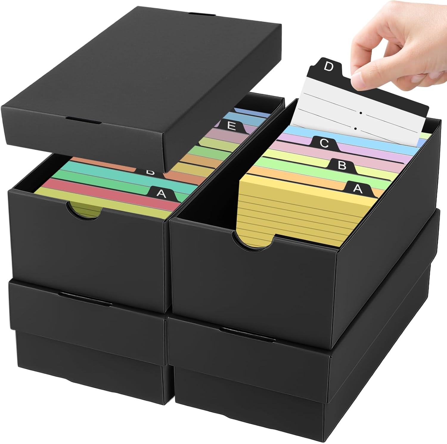4Pack 4x6 Index Card Holder, Index Card Box Hold 5000 Cards, Flash Card Holder Index Cards Case 4x6 Note Card Organizer File Box Black Index Card Storage Box for 4''x6'' Notecard Flashcard Recipe Card